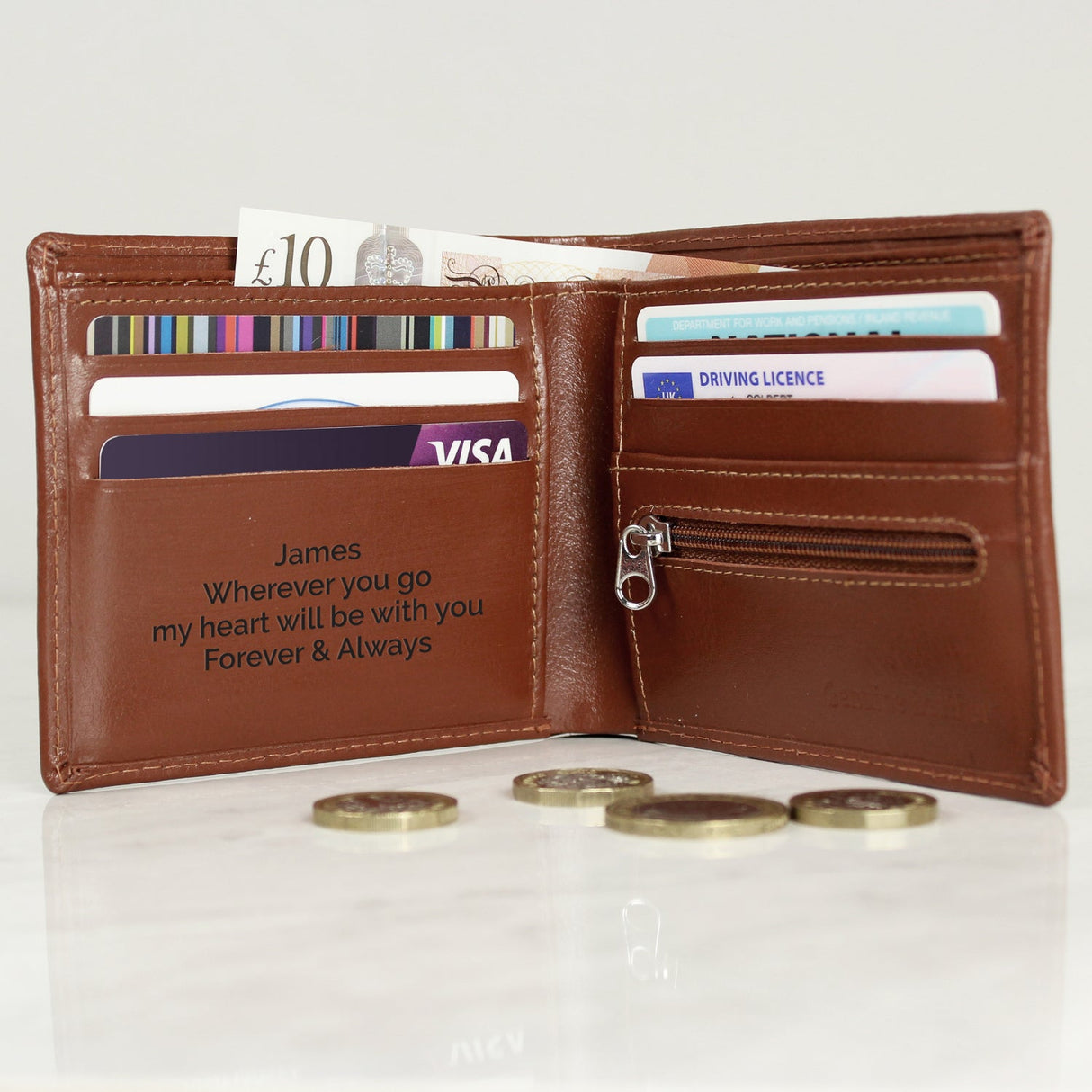 Personalised Tan Leather Wallet: 3 - Wallets & Money Clips By Gift Moments