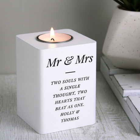 Personalised White Wooden Tea Light Holder: 2 - Candle Holders By Gift Moments