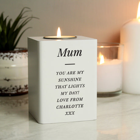 Personalised White Wooden Tea Light Holder: 1 - Candle Holders By Gift Moments