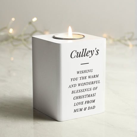 Personalised White Wooden Tea Light Holder: 5 - Candle Holders By Gift Moments