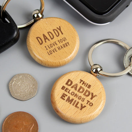 Personalised Round Beech Wood Keyring: 1 - Keyrings By Gift Moments