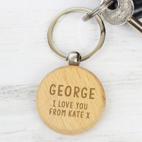 Personalised Round Beech Wood Keyring: 6 - Keyrings By Gift Moments