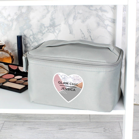 Personalised Geometric Grey Travel Toiletry Bag: 3 - Toiletry & Makeup Bags By Gift Moments