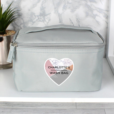 Personalised Geometric Grey Travel Toiletry Bag: 2 - Toiletry & Makeup Bags By Gift Moments