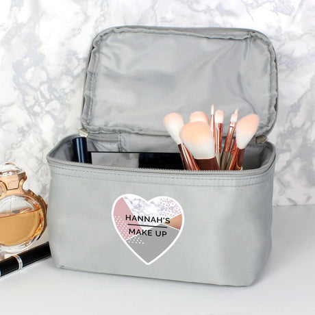 Personalised Geometric Grey Travel Toiletry Bag: 1 - Toiletry & Makeup Bags By Gift Moments