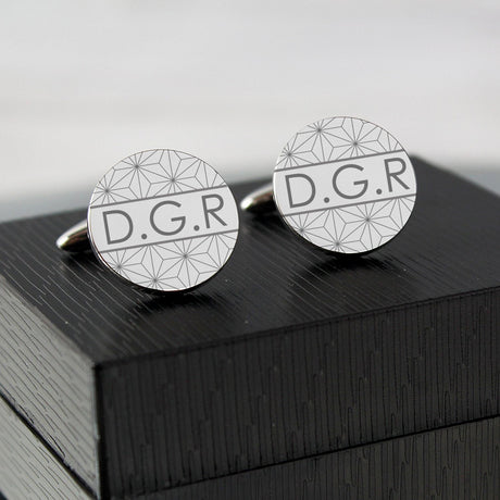 Personalised Geometric Round Cufflinks: 2 - Cufflinks & Tie Slides By Gift Moments