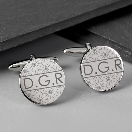 Personalised Geometric Round Cufflinks: 1 - Cufflinks & Tie Slides By Gift Moments