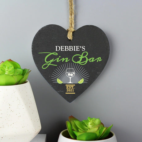 Personalised Slate Heart Gin Bar Decoration: 1 - Decorations By Gift Moments