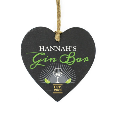 Personalised Slate Heart Gin Bar Decoration: 3 - Decorations By Gift Moments