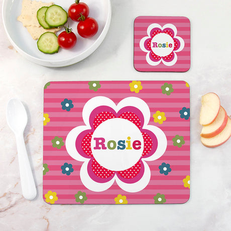 Personalised Girl's Floral Placemat & Coaster Sets Flowers - Placemats at Gift Moments