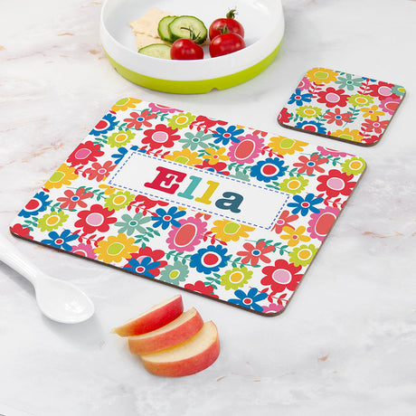 Personalised Girl’s Patterned Placemat & Coaster Set: 7 - Placemats By Gift Moments