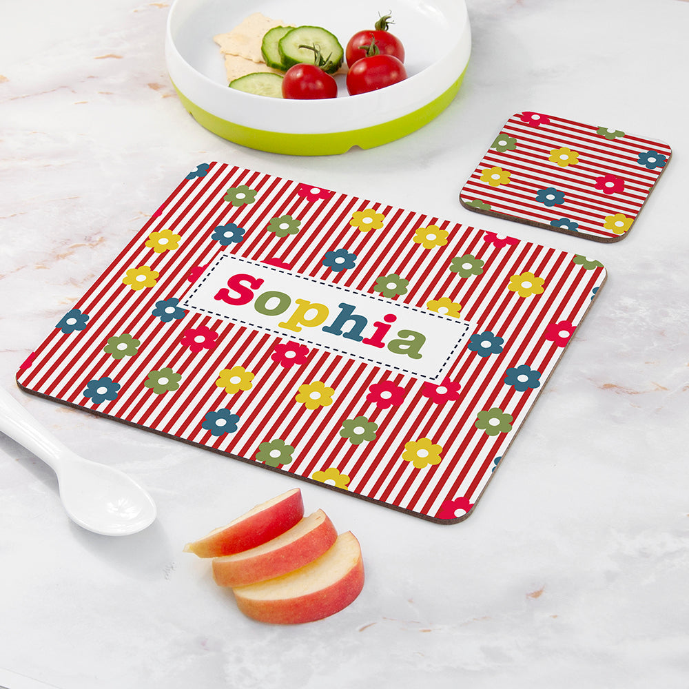 Personalised Girl’s Patterned Placemat & Coaster Set: 11 - Placemats By Gift Moments