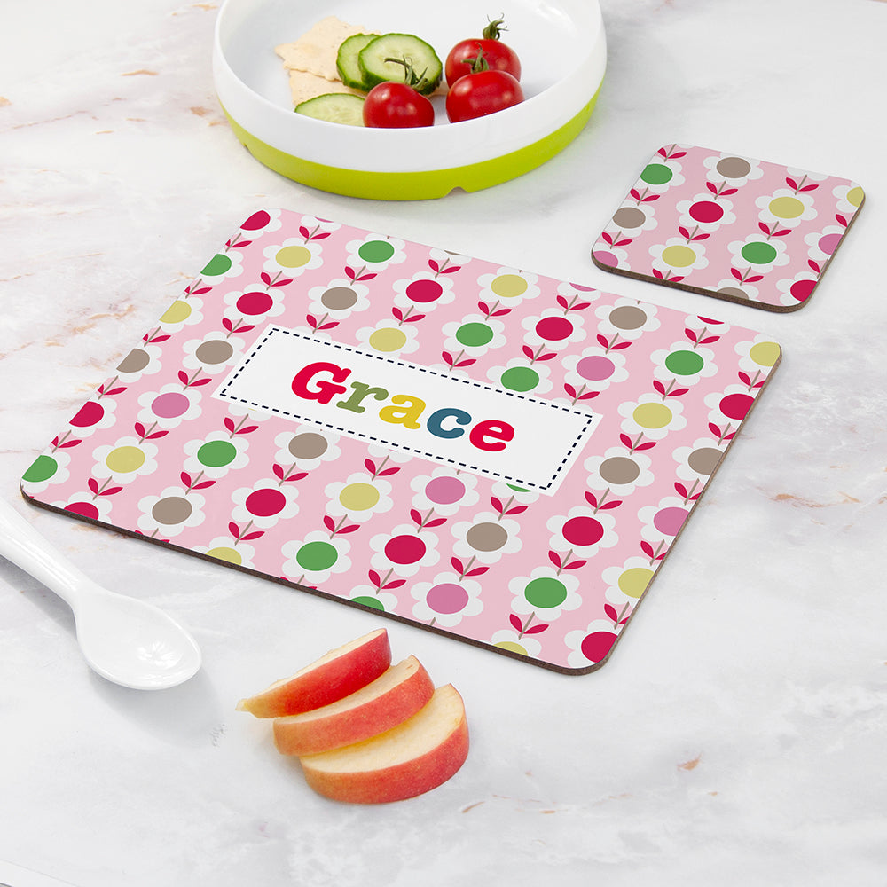 Personalised Girl’s Patterned Placemat & Coaster Set: 12 - Placemats By Gift Moments