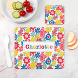 Personalised Girl’s Patterned Placemat & Coaster Set: 1 - Floral - Placemats By Gift Moments