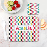 Personalised Girl’s Patterned Placemat & Coaster Set: 5 - Zig Zags - Placemats By Gift Moments