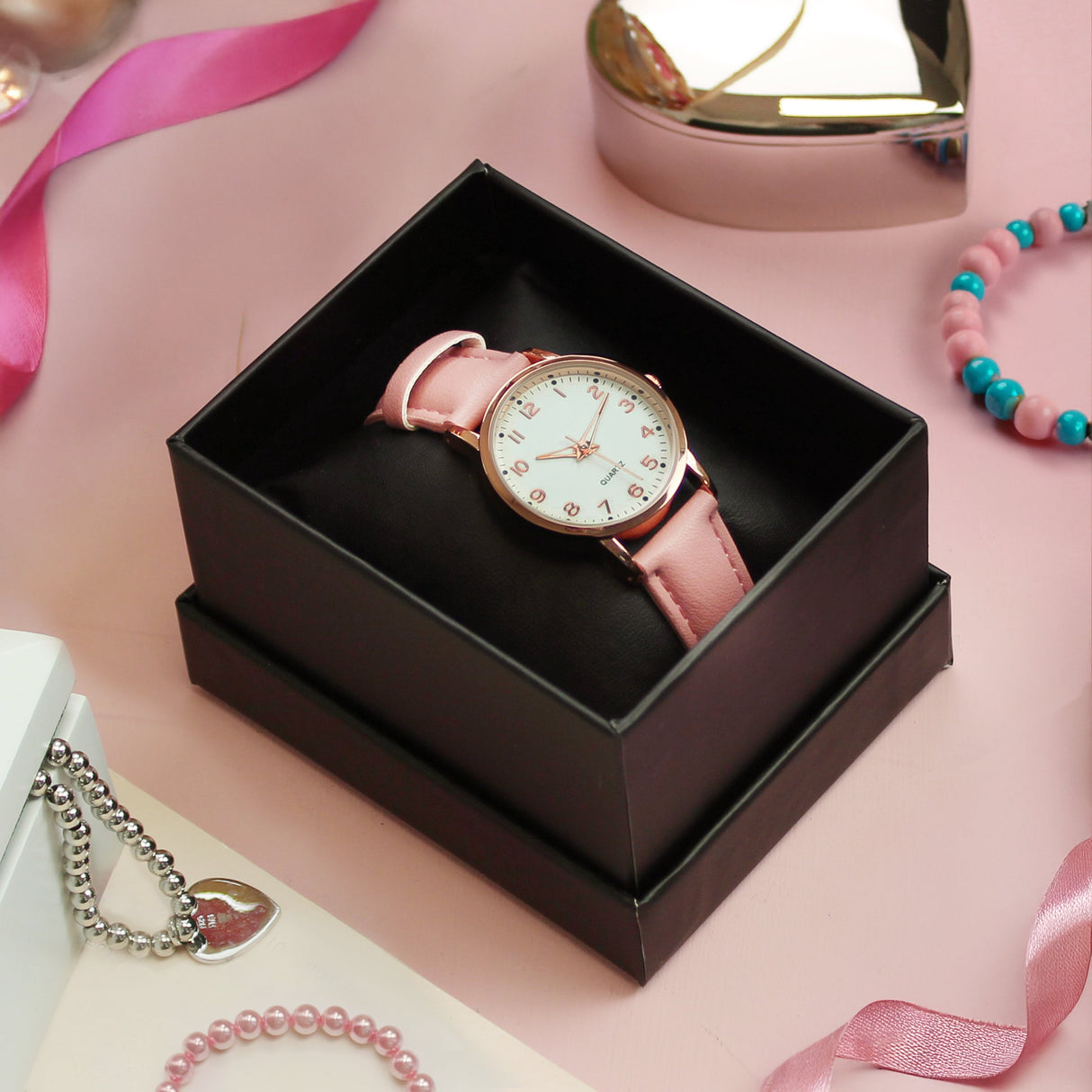 Personalised Girls Pink & Rose Gold Watch: 4 - Watches By Gift Moments