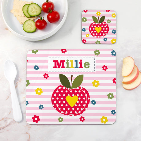 Personalised Girl’s Placemat & Coaster Set: 4 - Apple - Placemats By Gift Moments