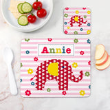 Personalised Girl’s Placemat & Coaster Set: 2 - Elephant - Placemats By Gift Moments