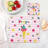 Personalised Girl’s Placemat & Coaster Set: 10 - Ice Cream - Placemats By Gift Moments