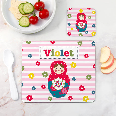 Personalised Girl's Placemat & Coaster Sets Russian Doll - Placemats at Gift Moments