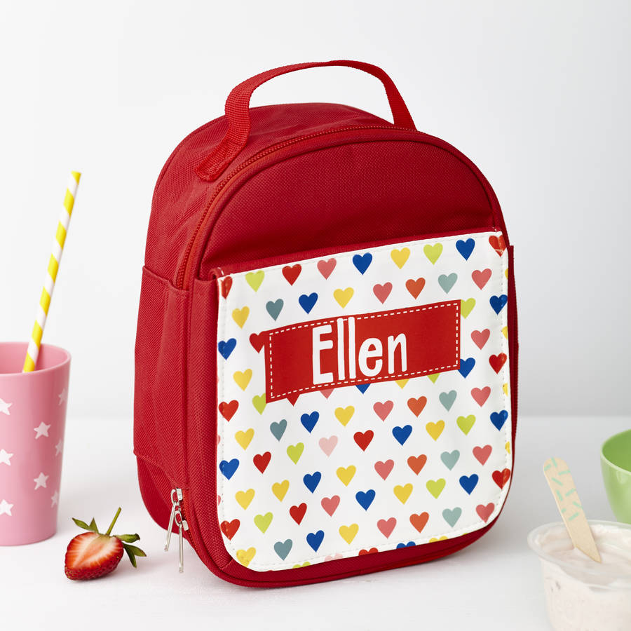 Personalised Girl's Red Patterned Lunch Bag Hearts - Lunch Boxes & Bags at Gift Moments