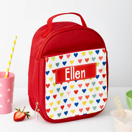 Personalised Girl's Red Patterned Lunch Bags Hearts - Lunch Boxes & Bags at Gift Moments