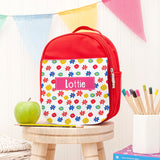 Personalised Girl's Red Patterned Lunch Bag Flowers - Lunch Boxes & Bags at Gift Moments