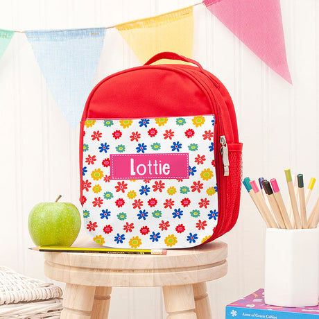 Personalised Girl's Red Patterned Lunch Bags Flowers - Lunch Boxes & Bags at Gift Moments