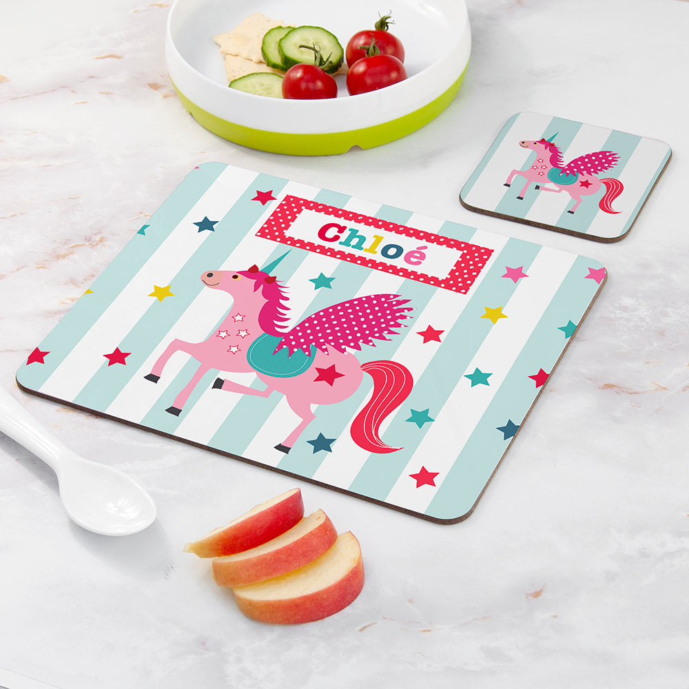 Personalised Unicorn Placemat & Coaster Set: 2 - Placemats By Gift Moments