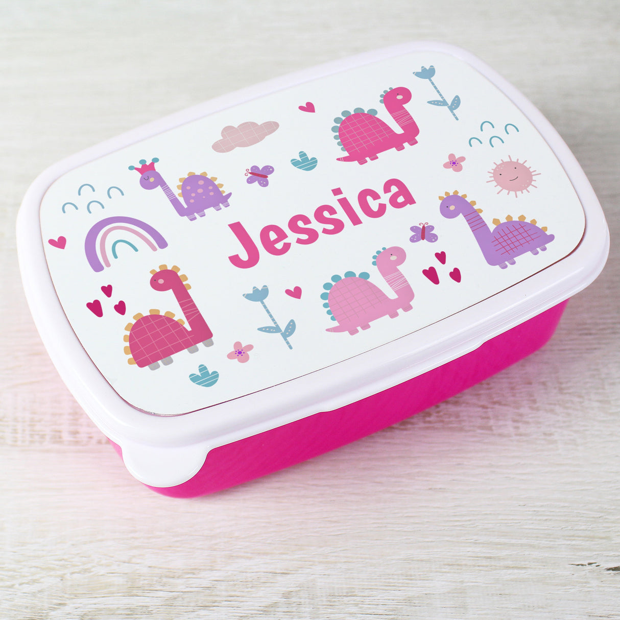 Personalised Pink Dinosaurs Lunch Box: 3 - Lunch Boxes & Bags By Gift Moments