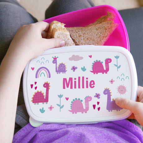 Personalised Pink Dinosaurs Lunch Box: 2 - Lunch Boxes & Bags By Gift Moments