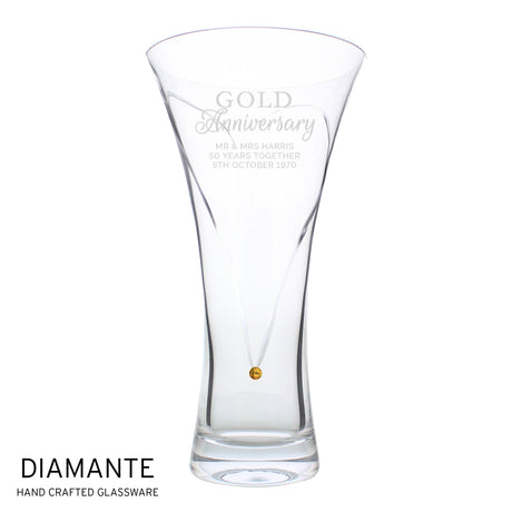 Personalised Gold Anniversary Diamante Heart Vase: 3 - Vases By Gift Moments