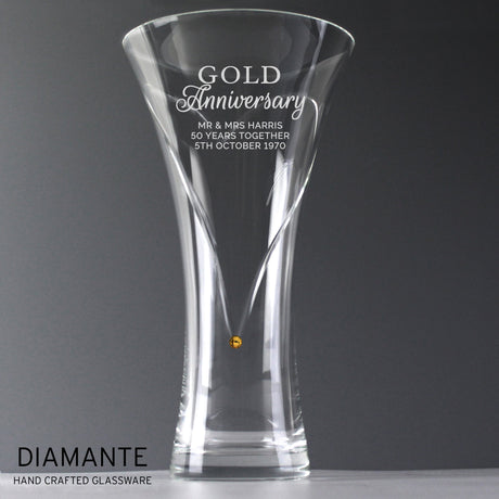 Personalised Gold Anniversary Diamante Heart Vase: 1 - Vases By Gift Moments