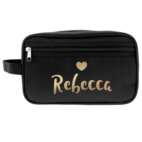 Personalised Gold Name Black Toiletry Bag: 3 - Toiletry & Makeup Bags By Gift Moments