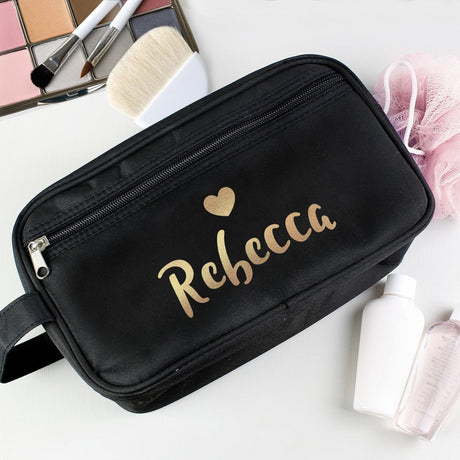 Personalised Gold Name Black Toiletry Bag: 1 - Toiletry & Makeup Bags By Gift Moments