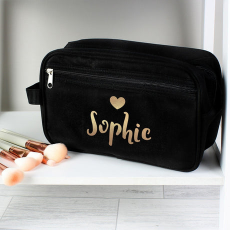 Personalised Gold Name Black Toiletry Bag: 4 - Toiletry & Makeup Bags By Gift Moments