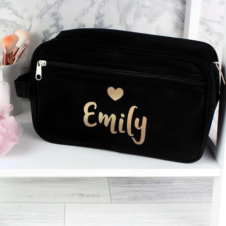 Personalised Gold Name Black Toiletry Bag: 2 - Toiletry & Makeup Bags By Gift Moments