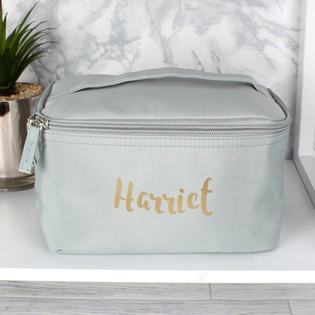 Personalised Gold Name Grey Toiletry Bag: 2 - Toiletry & Makeup Bags By Gift Moments