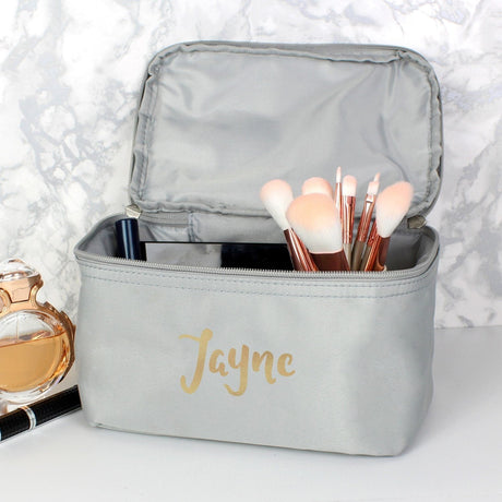 Personalised Gold Name Grey Toiletry Bag: 1 - Toiletry & Makeup Bags By Gift Moments