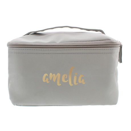 Personalised Gold Name Grey Toiletry Bag: 3 - Toiletry & Makeup Bags By Gift Moments