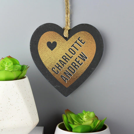 Personalised Gold Slate Heart Decoration: 1 - Decorations By Gift Moments