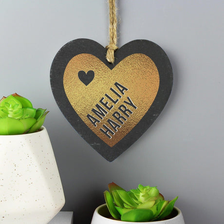 Personalised Gold Slate Heart Decoration: 2 - Decorations By Gift Moments