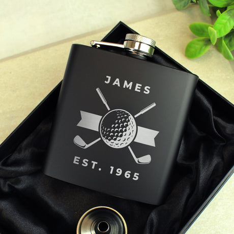 Personalised Black Golf Hip Flask: 4 - Hip Flasks By Gift Moments