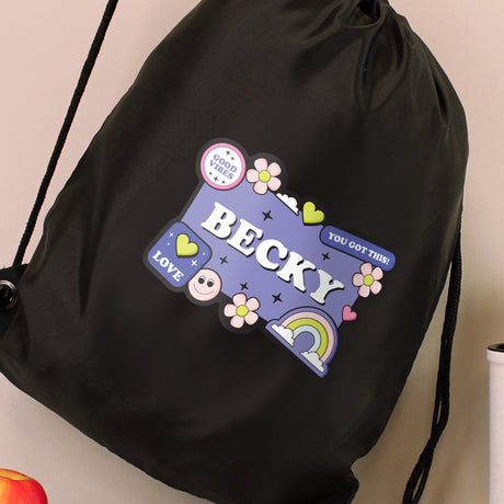 Personalised Good Vibes Black Kit Bag: 3 - Kids Bags By Gift Moments