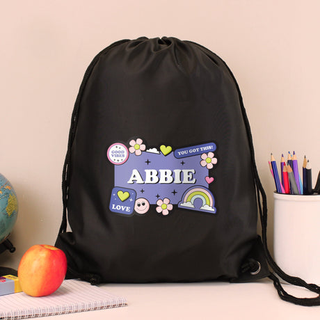 Personalised Good Vibes Black Kit Bag: 1 - Kids Bags By Gift Moments