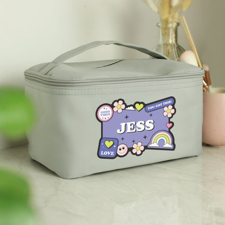 Personalised Good Vibes Grey Toiletry Bag: 4 - Toiletry & Makeup Bags By Gift Moments