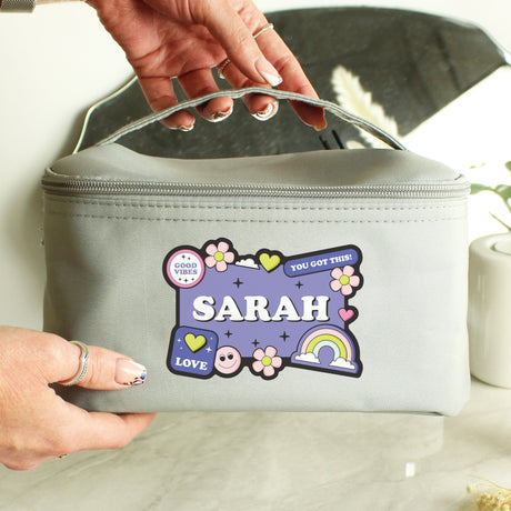 Personalised Good Vibes Grey Toiletry Bag: 1 - Toiletry & Makeup Bags By Gift Moments