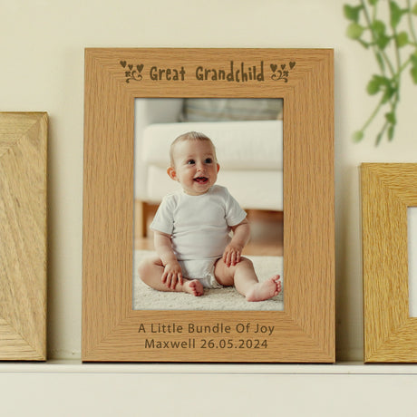 Personalised Great Grandchild Oak Photo Frame: 3 - Photo Frames By Gift Moments