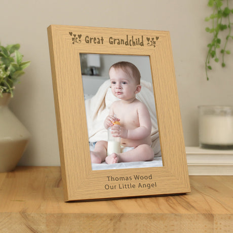 Personalised Great Grandchild Oak Photo Frame: 2 - Photo Frames By Gift Moments