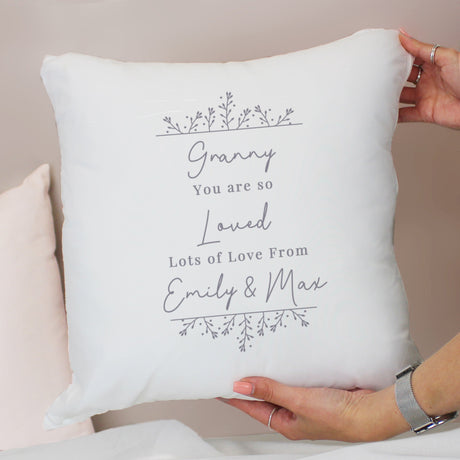 Personalised Grey Floral Cushion: 4 - Cushions By Gift Moments